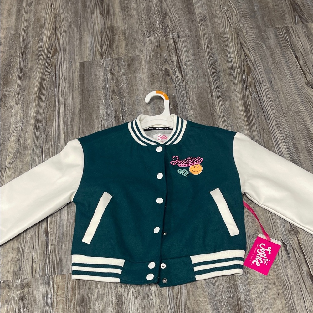 Justice Teal and White Striped Jacket